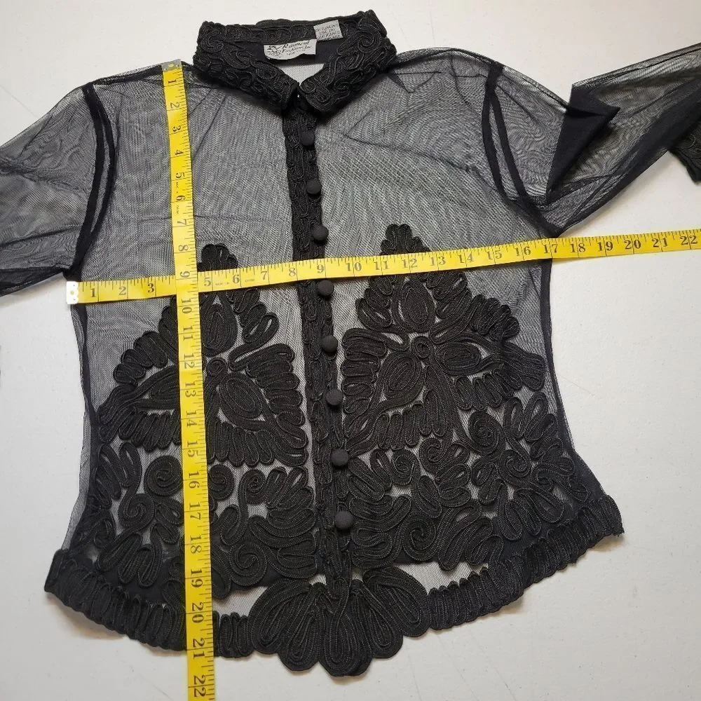 Vintage Sheer Black Soutache Embroidery Button Up Blouse Mobwife Mesh  Illusion